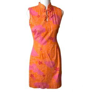 Lilly Pulitzer Kamona Sheath Tiki Dress Orange Pink Sz 0